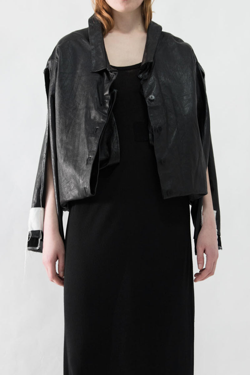 Folded Patch Work Leather Jacket