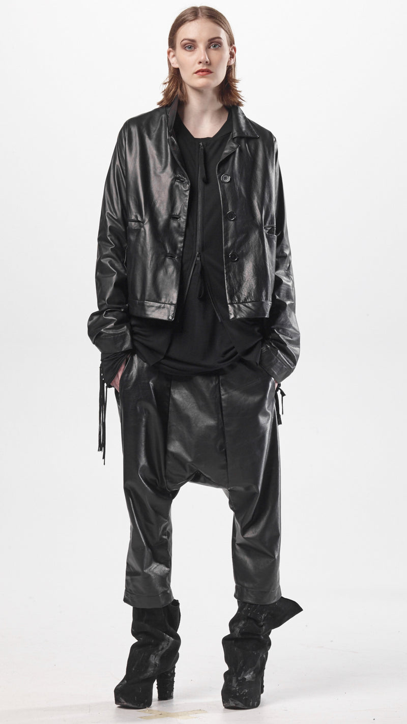 NELLY JOHANSSON DROP CROUCH LEATHER TROUSERS - NELLY JOHANSSON